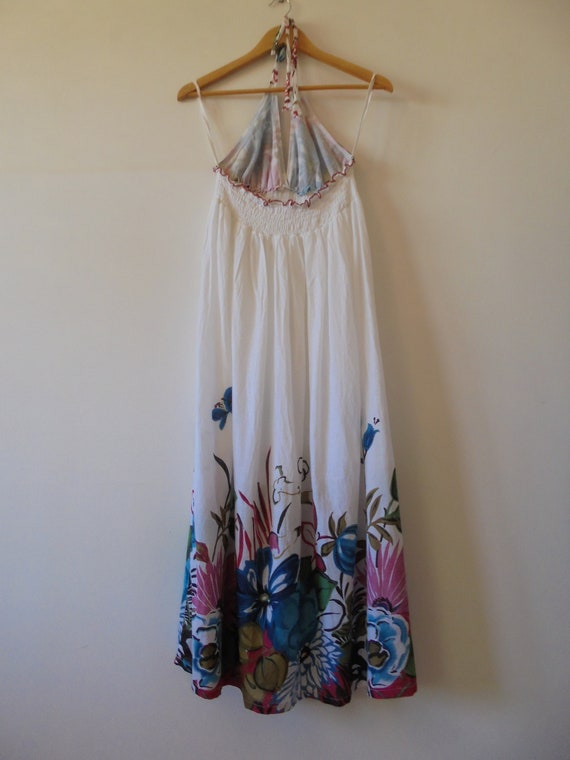 Cottagecore Dress 70s Boho Maxi Halter Neck White… - image 7