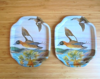 1970s Vintage Flying Duck Trays | Set of 2 Rare Bird Enthusiast Collectibles | Boho Cabin Cottage Decor | Trinket Trays