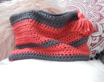 Handmade Crochet Clutch Bag, Orange & Grey Purse, Unique Bag, Floral Lining, One of a Kind