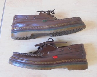 Vintage Kickers Brown Shoes Size 40, Lace Up Y2K Vibe LUFTPOLSTER Brogue, Cool Preppy Streetwear Leather Designer Flats