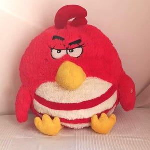 Angry Birds Jumbo 20 inch Plush, Plays Bird Tweeting, Vintage Collectable Bird Rovio Entertainment, Red White Stripe- Soft Retro Toy