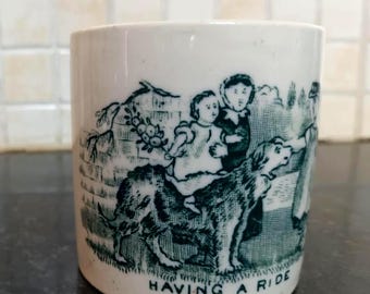 Antique Child's Mug "Having A Ride" Nursery Transferware Cup c1900-1930 | Victorian Children's China | English Style