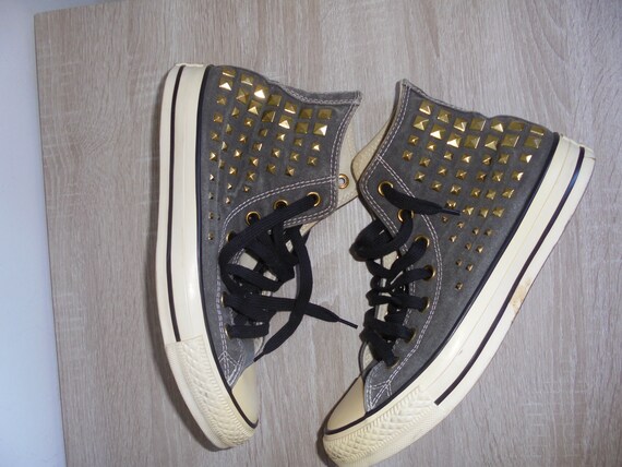Retro Converse All Stars Tela gris Tachuelas de oro UK6 US8 | Etsy España
