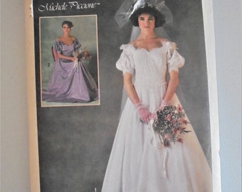 Simplicity Vintage Wedding Dress Sewing Pattern by Michele Piccione Bonus Bridesmaids Pattern 1980s Classic Puff Sleeves and Hem Retro