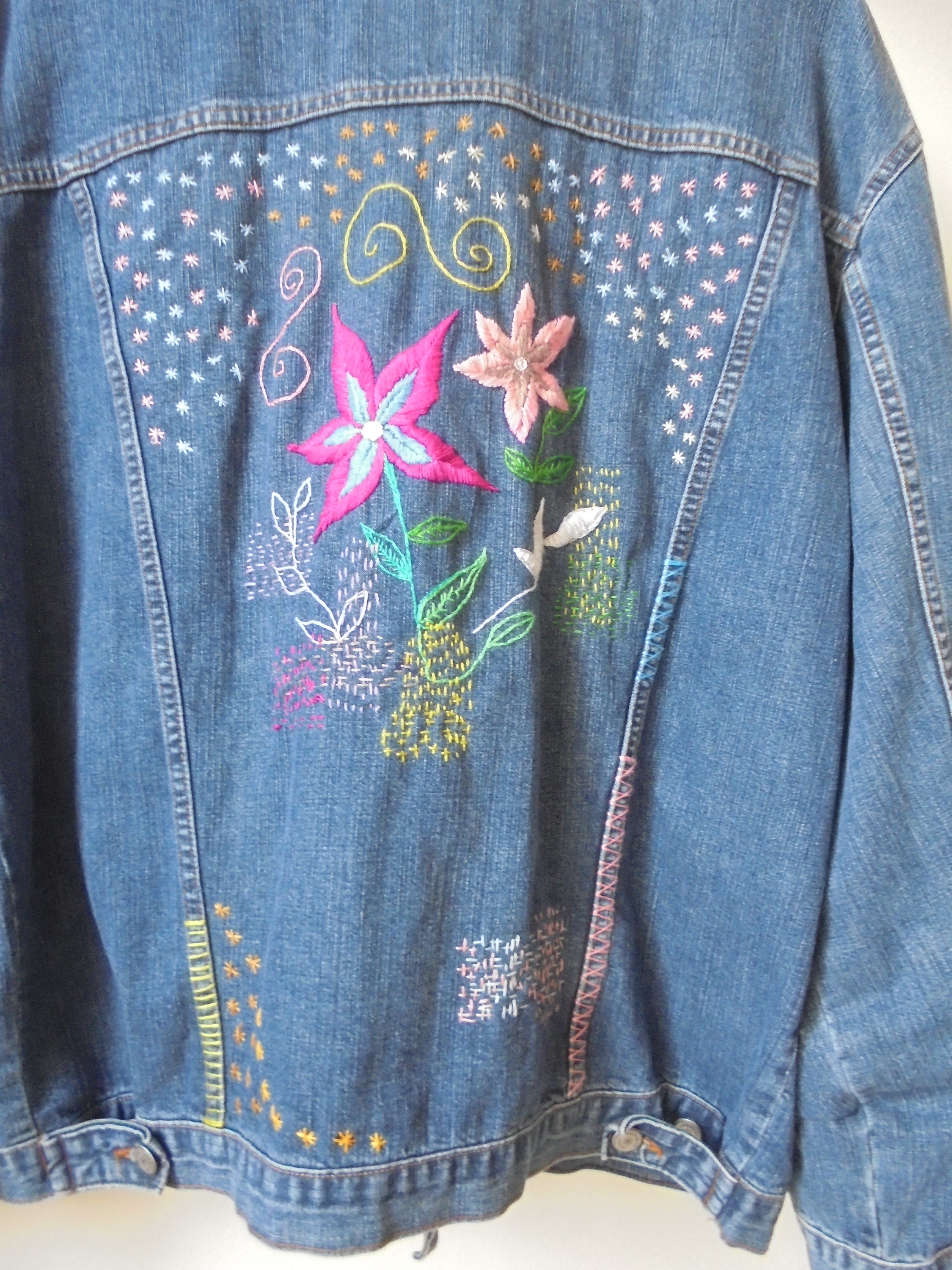 80s Denim Jacket Embroidered Back / Hand Stitched 80s Baggy | Etsy