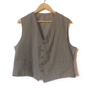 50s Wool Blend Waistcoat – Brown Stripes, Fully Lined. Classic Gent Style, P2P 54cm, Chest 42&quot;. British Heritage, Timeless and Stylish