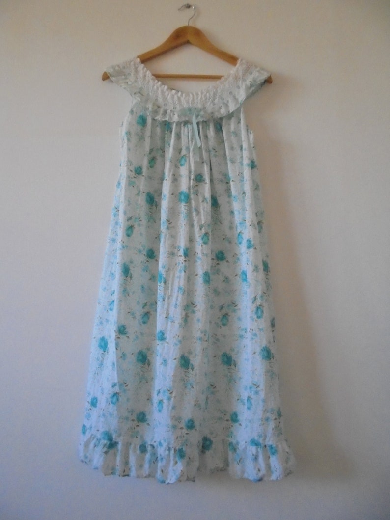 Nightdress Vintage Cottagecore Floral Teal Blue Green Cotton - Etsy