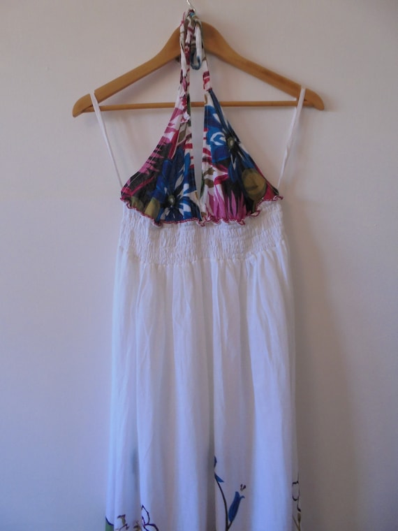 Cottagecore Dress 70s Boho Maxi Halter Neck White… - image 3