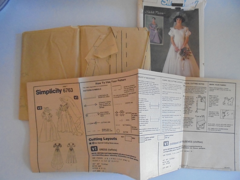 Simplicity Vintage Wedding Dress Sewing Pattern by Michele Piccione Bonus Bridesmaids Pattern 1980s Classic Puff Sleeves and Hem Retro