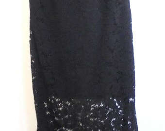 Vintage 90s REDHOTPEPPERS Black Lace Maxi Dress, Gothic Rock Chick Side Split Dress, Size Large