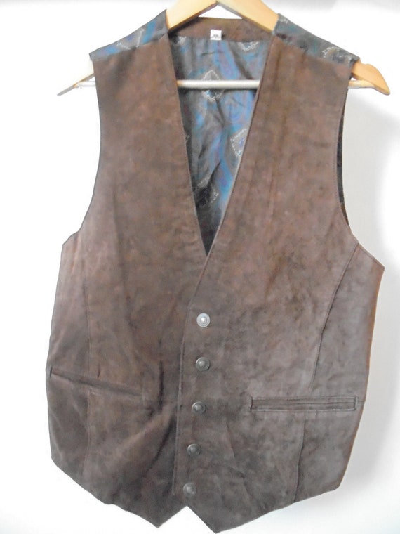 Mens Vintage Brown Suede Waistcoat Vest 70s Retro Peaky | Etsy