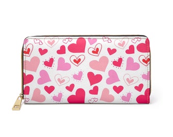 Zipper Wallet hearts pattern/ girls gift wallet/ valentines gift/ gift for girlfriend