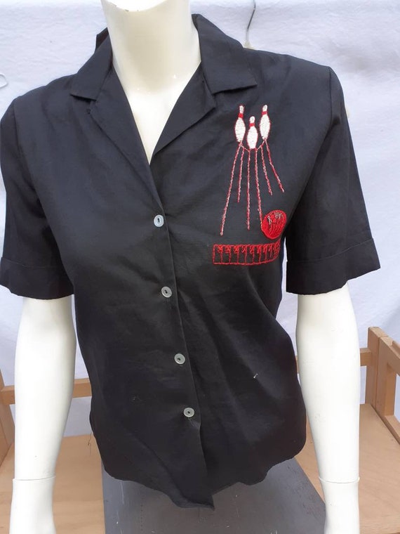 1950s bowling blouse / 1950s novelty