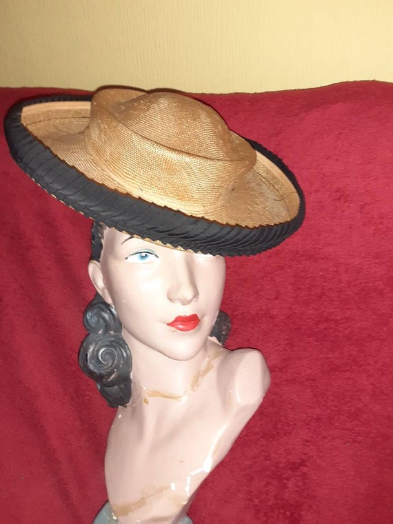 1940s straw tilt hat