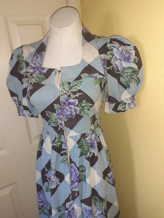 1940s cotton dress rose 40s dress