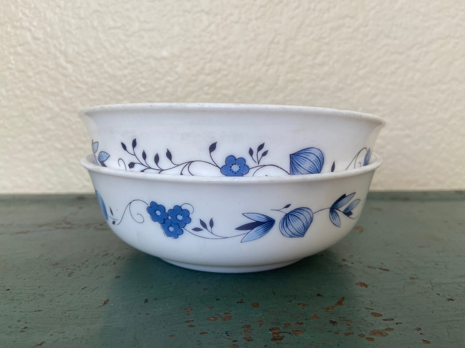 2 Arcopal France Cereal Bowls Blue Vining Floral Pattern | Etsy