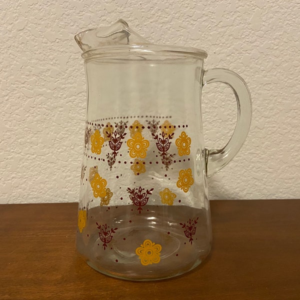 Pyrex Butterfly Gold Pitcher | Vintage Pyrex Corelle Glass Pitcher, Carafe with Handle and Ice Spout