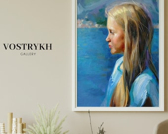 Commission Painting on Canvas from Photo, Personalized Anniversary Gift for Wife, Handmade Oil Portrait Girl, Custom Photo to Painting