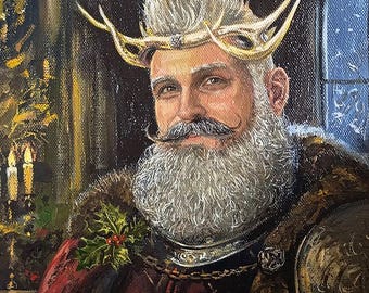 Custom Christmas Oil Portrait from Photo, Commission Royal Painting on Canvas, Regal Male Artwork, Holiday Wall Decor, Christmas Gift
