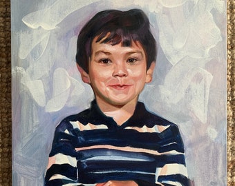 Handmade Kid Portrait on Canvas, Custom Oil Painting from Photo, Personalized Child Art, Commission Birthday Gift for Husband