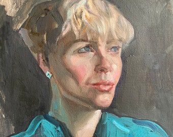 Original Oil Portrait on Canvas, Hand Painted Fine Art Woman Painting, Realistic Figurative Artwork For Wall Decor, Mothers Day Gift for Her