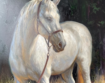 Custom Horse Oil Painting on Canvas, Commission Handmade Horse Portrait, Equestrian Art, Animal Painting, Home Decor, Gift for Horse Lovers