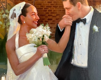 Custom Wedding Portrait Oil Painting on Canvas from Photo, Personalized Couple Artwork, Romantic Gift for Newlyweds Wall Decor Art