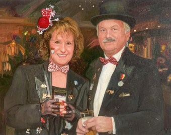 Retrato de pareja personalizado, pintura al óleo, obra de arte hecha a mano a partir de una foto, pintura realista por encargo sobre lienzo, regalo de aniversario.