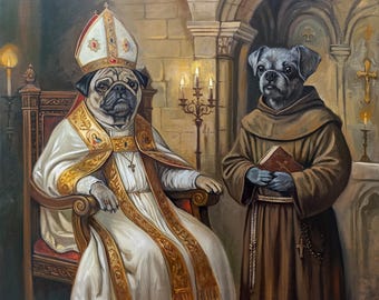 Personalized Dog Oil Painting on Canvas, Custom Pet Portrait from Photo, Commission Funny Royal Church Artwork Gift for Dog Owners Decor