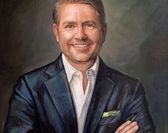 Custom Business Portrait Oil Painting, Personalized Man Portrait from Photo on Canvas, Handmade Office Wall Decor Gift for Him or Dad