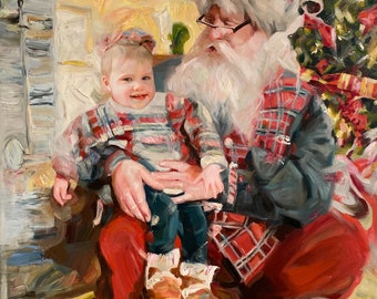 Custom Christmas Family Portrait on Canvas, Commission Santa and Child Painting from Photo, Personalized Artwork, Family Christmas Gift