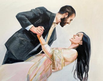 Custom Couple Painting from Photo, Commission Anniversary Oil Portrait on Canvas, Handmade Gift for Friends, Art Home Decor