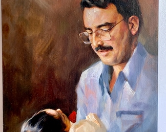 Personalized Father Portrait Oil Painting, Easter Gift for Dad, Handmade Canvas Art, Custom Painting from Photo, Commission Portrait Art