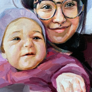 Portrait vom Foto auf Leinwand, benutzerdefinierte Mutter Sohn Gemälde, Familienportrait vom Foto, Auftragsmalerei, Geschenk für Papa, Wichtelgeschenke