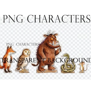 Personnages de la forêt de livres de contes inspirés de Gruffalo PNG, à utiliser pour les décorations de gâteaux, créations manuelles, invitations, impression, fichier numérique uniquement, fond transparent