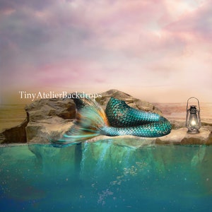 Digital Backdrop - Mermaid on the beach, Sea Mermaids tail composite girls background