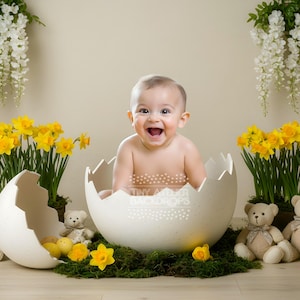 Votre bébé en coquille d'oeuf, il suffit de modifier/coller votre enfant/dans le modèle, oeuf, grand accessoire coquille d'oeuf - toile de fond numérique de Pâques - toile de fond de Pâques