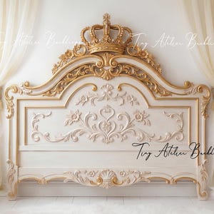 Royal Princess Bed Headboard Backdrop, Ornate Gold Carved Design (Digital Download) Sweet PRINCESS Headboard Curtains theme DIGITAL backdrop