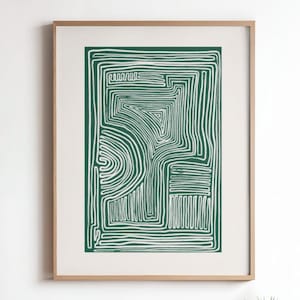 Arte de pared verde Decoración de pared minimalista Impresión de arte lineal Impresiones escandinavas abstractas Arte moderno de mediados de siglo Póster neutro Decoración del hogar verde oscuro