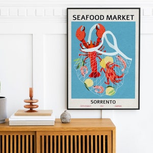 Seafood Market Poster - Summer Poster - Sorrento Print - Seafood Print - Seafood Illustration - Exhibition Poster - Market Sign - Food Print