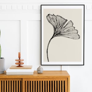 Ginko Leaf Print - Plant Wall Art - Botanical Abstract - Bohemian Print - Modern Botanical Poster - Lines Drawing -  Minimalist Art Print