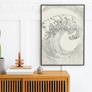 Japanese Wave Print - Ocean Line Art - Black and White Art Poster - Vintage Art print - Modern Wall Art - Minimalist Coastal Print