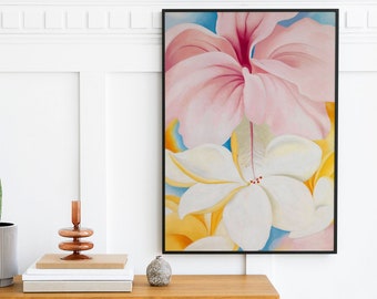 Georgia O'keeffe Print - Hibiscus with Plumeria - O'keeffe Flower - Pastel Flower Print - Modern Wall Art