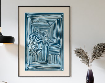 Minimalistic Wall Decor - Line Art Print - Blue Wall Art Prints - Mid Century Modern Wall Art - Neutral Abstract Poster