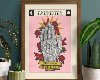 Palmistry Print - Chart Of The Hand Print - Vintage Graphic - Palm Reading - Fortune Teller - Antique Print