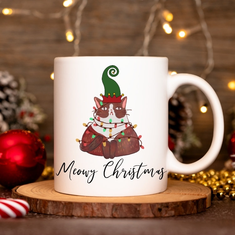 Meowy Christmas Mug Gift For Cat Lover Friend Her Stocking Stuffer Funny Meowy Christmas Mug Gift For Cat Lover Friend Her Stocking Stuffer Funny