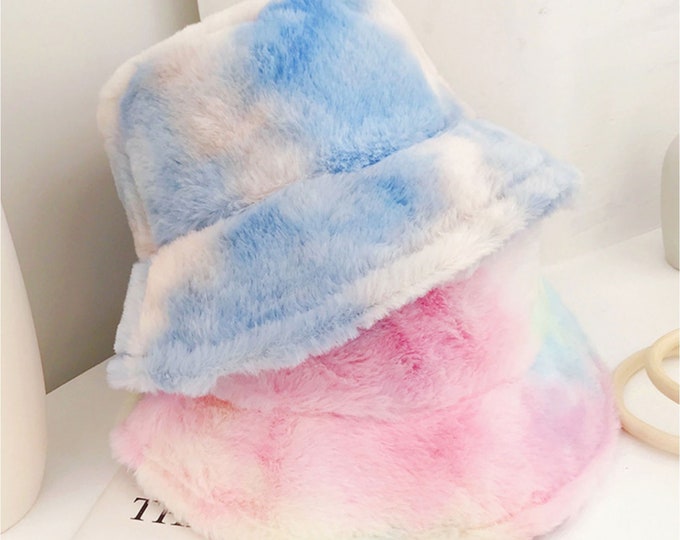 Fluffy Rainbow Bucket Hat / Korean Fashion / Harajuku / Y2K / Multi ...
