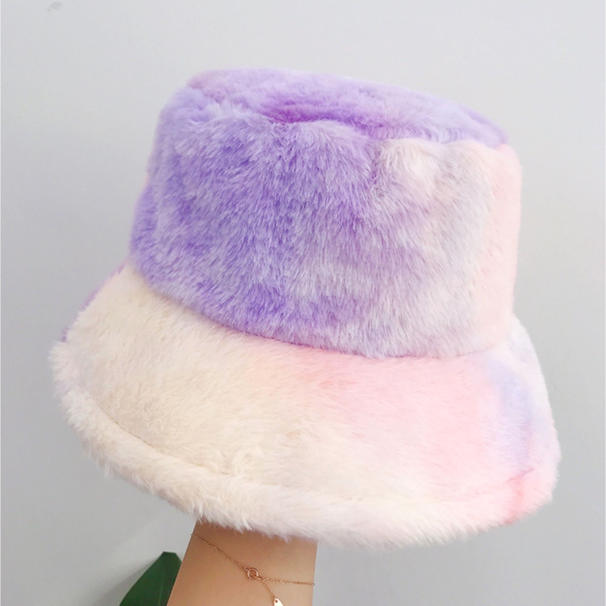 Fluffy Rainbow Bucket Hat / Korean Fashion / Harajuku / Y2K / | Etsy UK