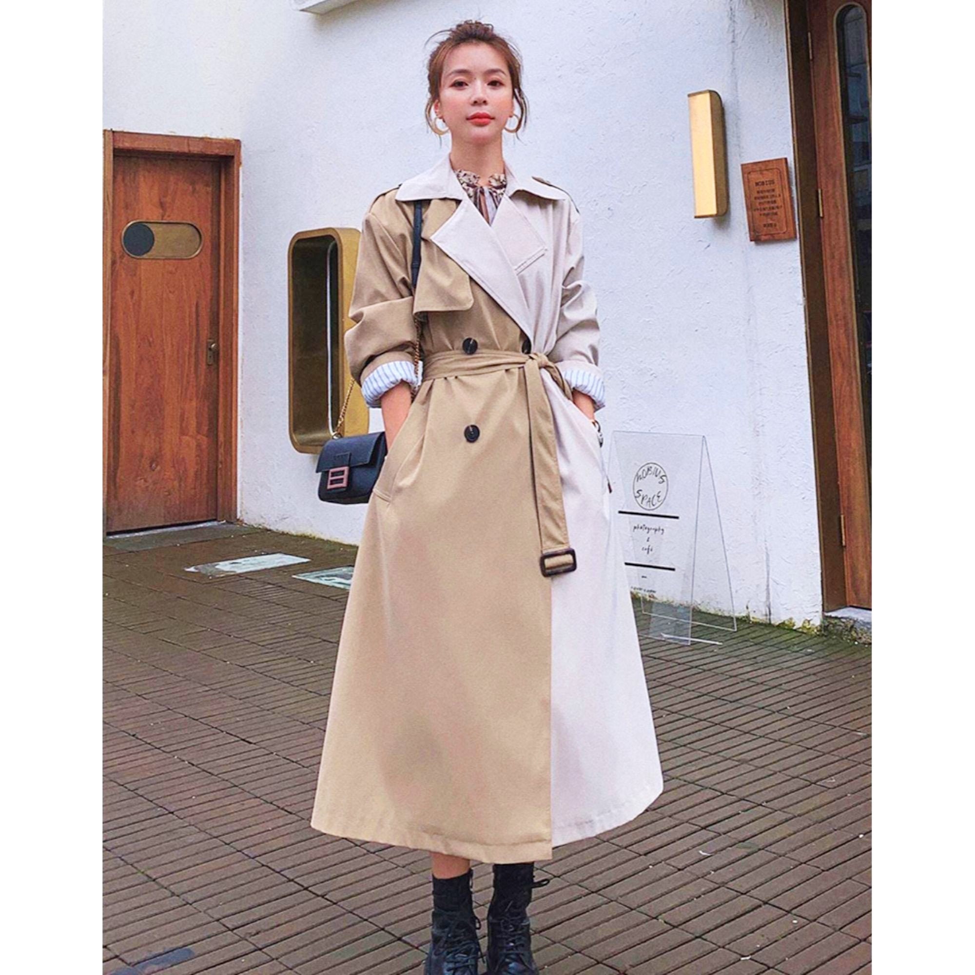 Contrast Oversized Trench Coat / Korean Fashion / Winter Coat - Etsy