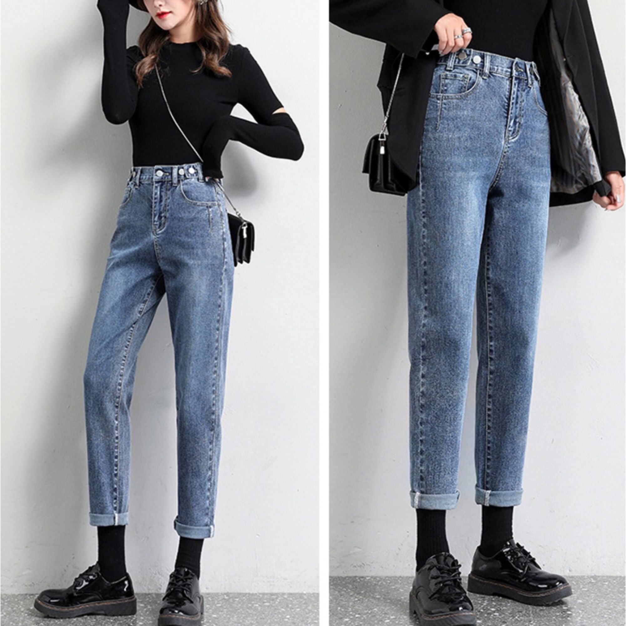 High Waist Mom Jeans / Korean fashion / Denim / Straight cut / | Etsy